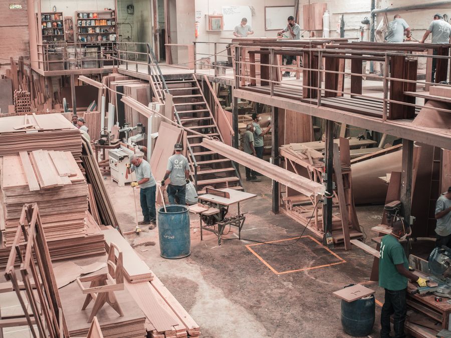 Holloway and Finch employed cabinetmakers building kitchen units in the Esher workshop